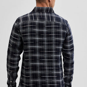 Black Slub Textured Checks Shirt