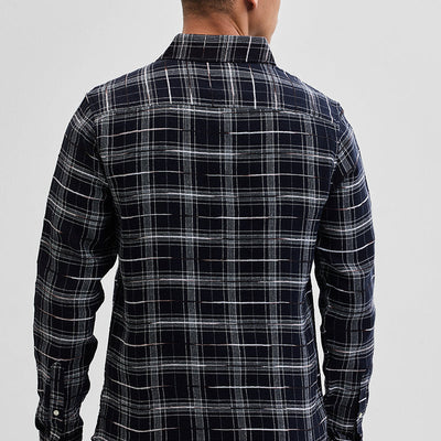 Black Slub Textured Checks Shirt