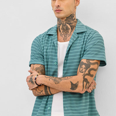 Turquoise Box Fit Stripes Shirt
