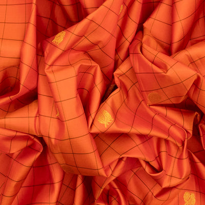Peach Handloom Kanchipuram Silk Saree With Checks & Buttas
