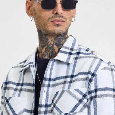 White Checks Relaxed Fit Overshirt