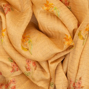 Beige Handwoven Linen Saree Printed With Flower Motifs