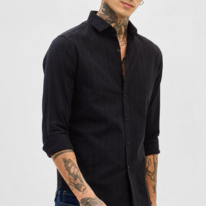 Black Slim Fit Stripes Shirt