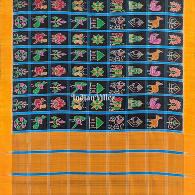 Black Yellow Nabakothi Contemporary Silk Saree