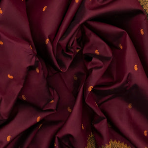 Maroon Handloom Kanchipuram Korvai Silk Saree With Mango Buttas