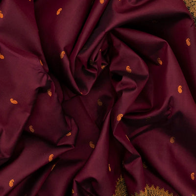 Maroon Handloom Kanchipuram Korvai Silk Saree With Mango Buttas