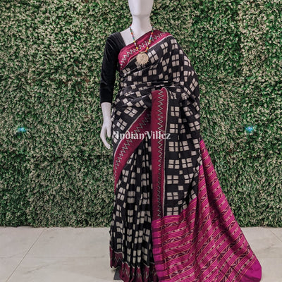 Black Maroon Odisha Ikat Contemporary Silk Saree