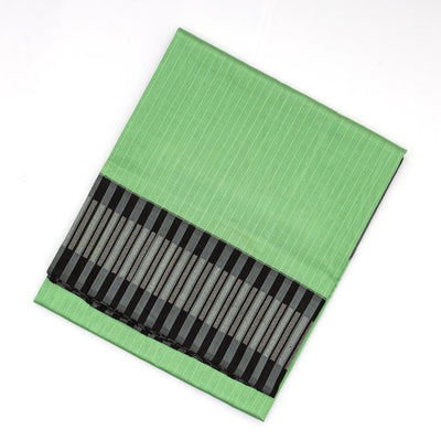 Pista Green Handloom Kora Silk Saree With Stripes & Black Border