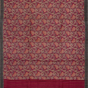 Crimson Handloom Tussar Silk Saree With Printed Motifs