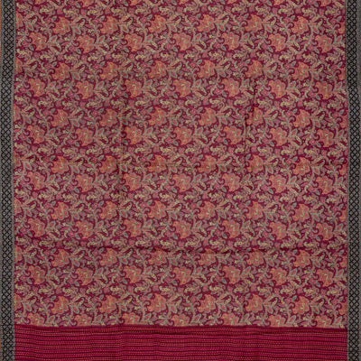 Crimson Handloom Tussar Silk Saree With Printed Motifs