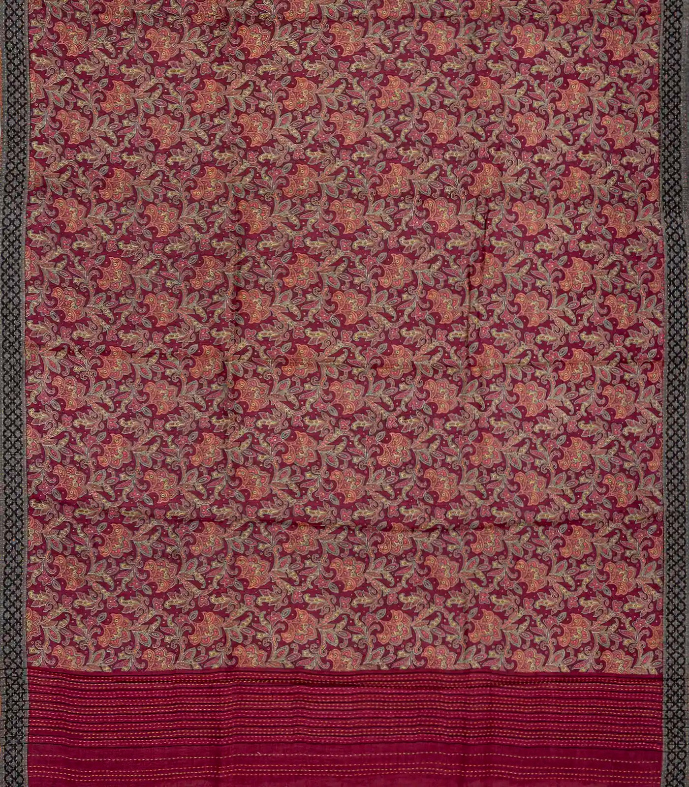 Crimson Handloom Tussar Silk Saree With Printed Motifs