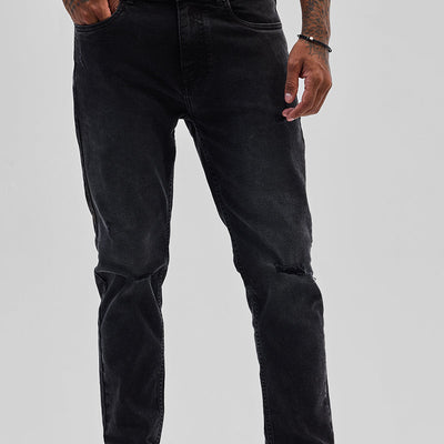 Black Distressed Slim Fit Jeans