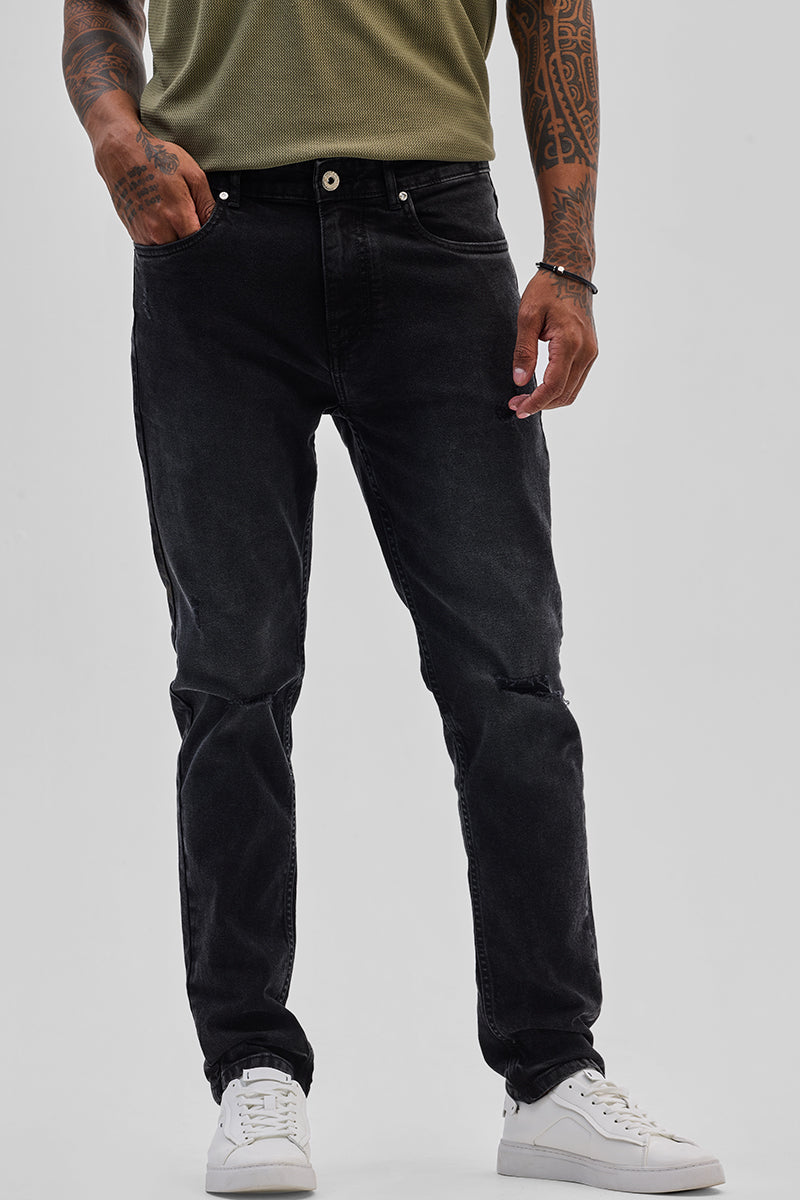 Black Distressed Slim Fit Jeans