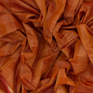 Rust Handloom Kanchi Cotton Saree With Checks