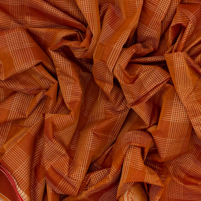 Rust Handloom Kanchi Cotton Saree With Checks