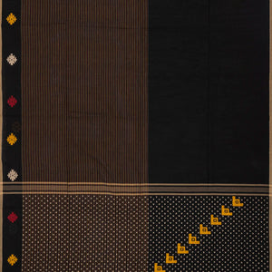Black Handloom Bengal Cotton Saree With Stripes