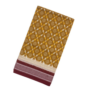 Mustard Handloom Orissa Cotton Saree With Tie & Dye Jaal Motifs