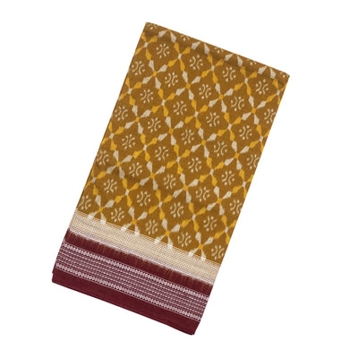 Mustard Handloom Orissa Cotton Saree With Tie & Dye Jaal Motifs