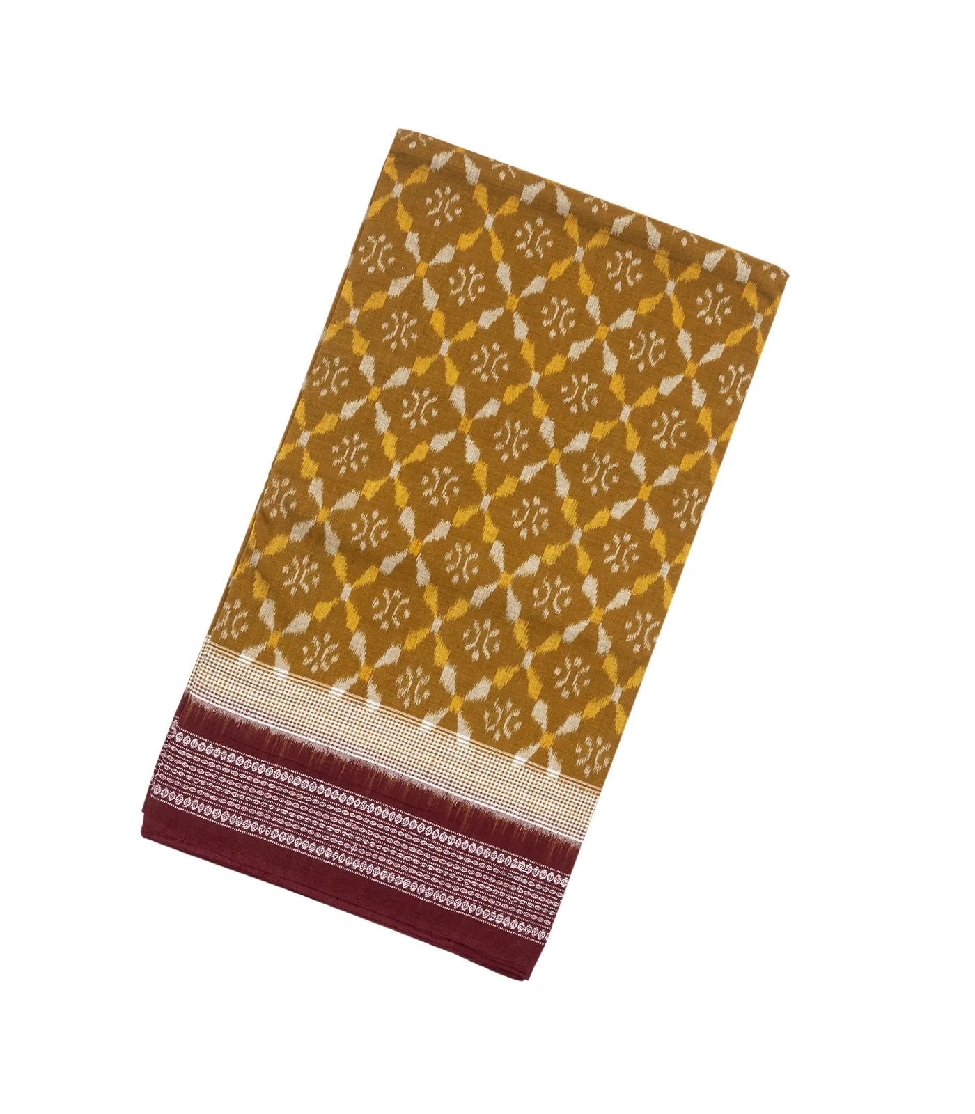 Mustard Handloom Orissa Cotton Saree With Tie & Dye Jaal Motifs