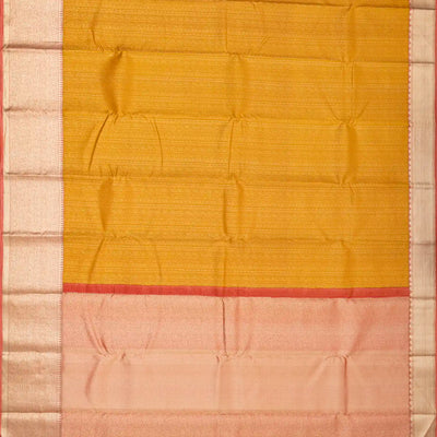 Oil Mustard Handloom Kanchipuram Silk Saree With Small Motifs Stripes