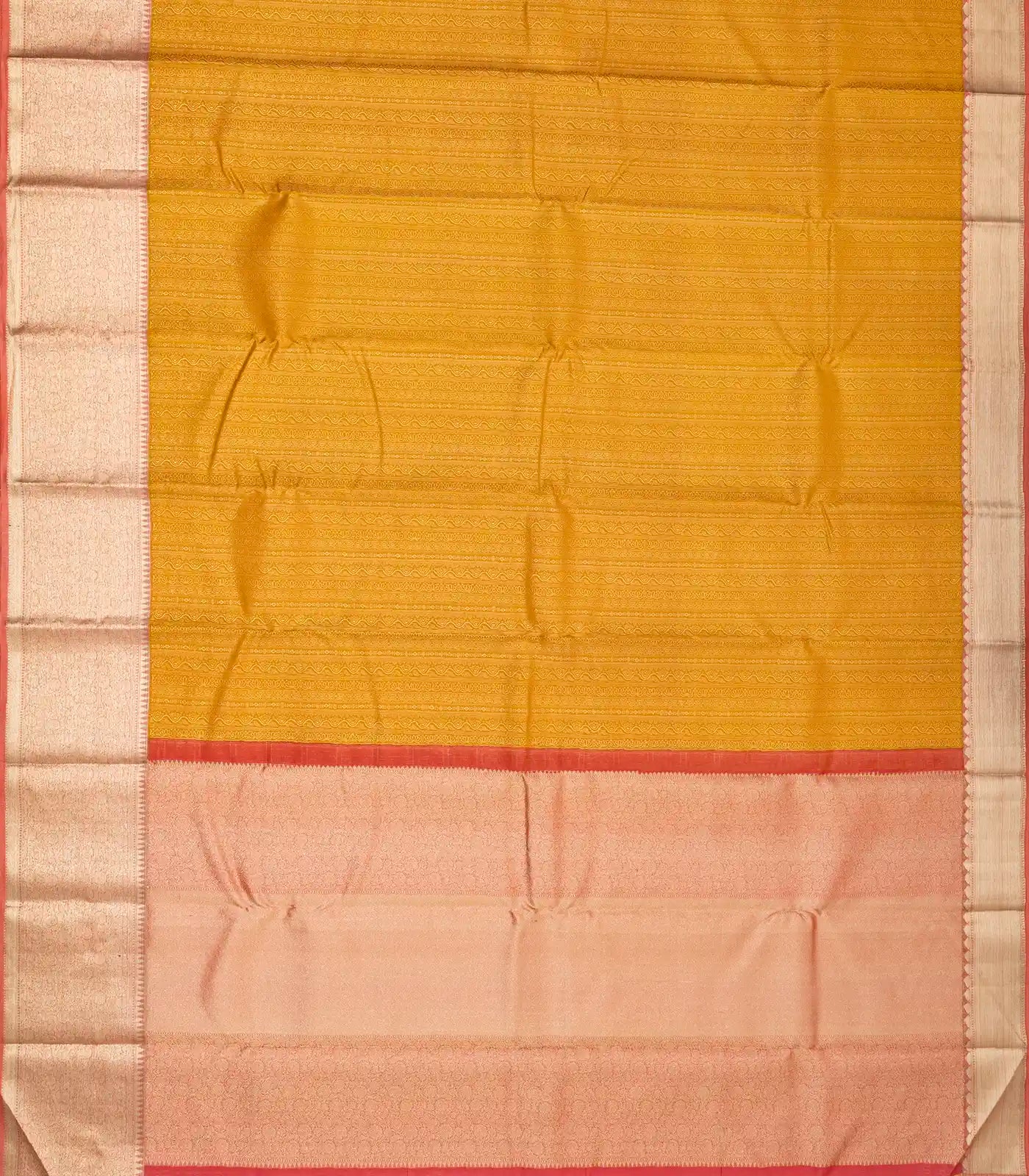 Oil Mustard Handloom Kanchipuram Silk Saree With Small Motifs Stripes