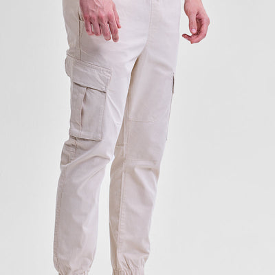 Beige Slim Fit Cargo Pants