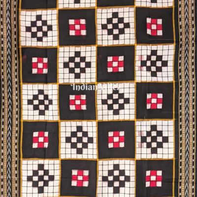 Black White Red Odisha Ikat Pasapali Theme Cotton Dupatta