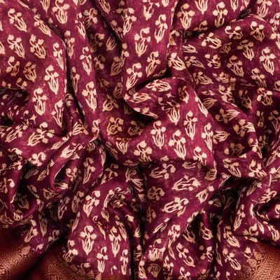 Maroon Woven Chanderi Cotton Saree With Zari Border