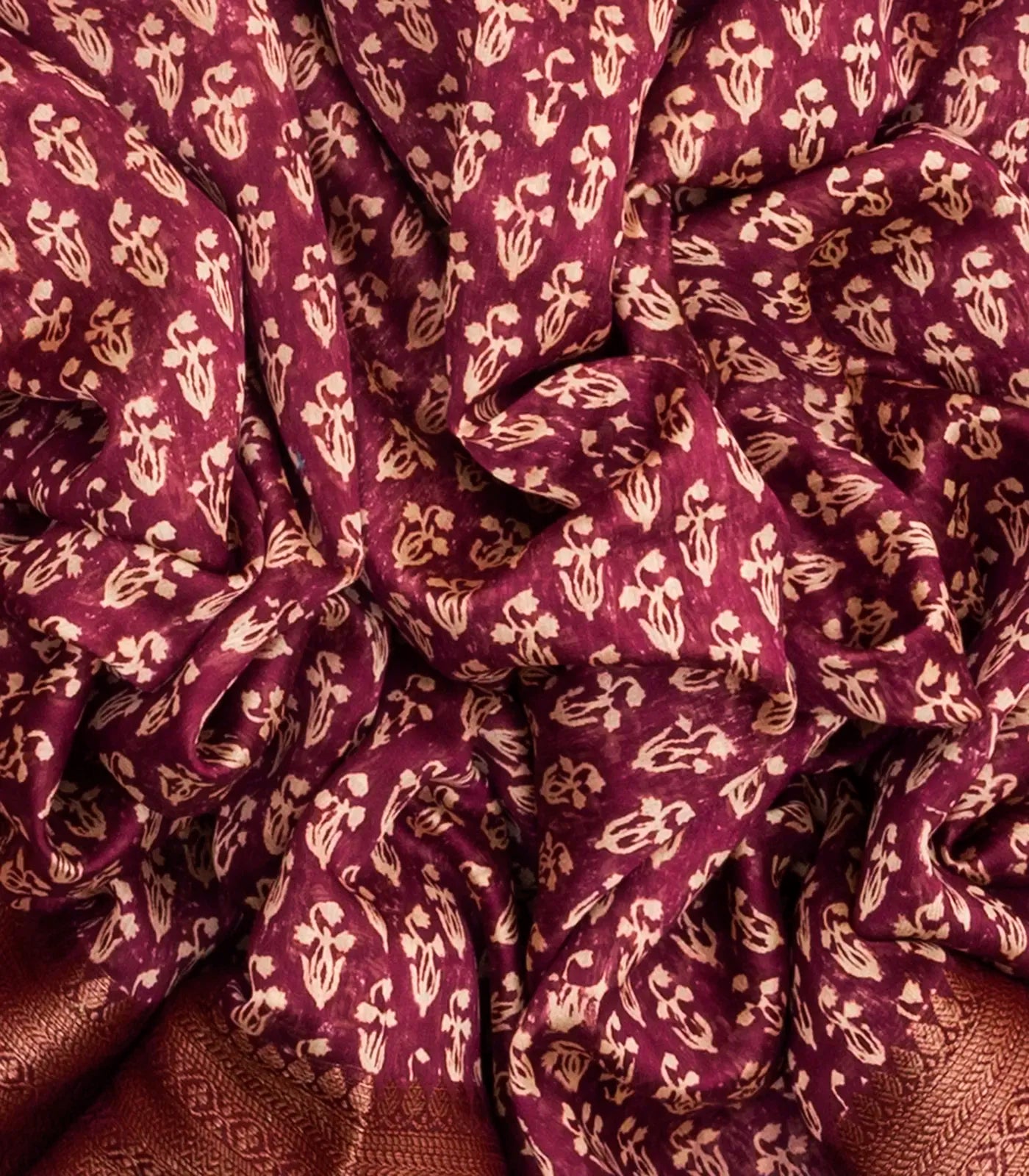 Maroon Woven Chanderi Cotton Saree With Zari Border
