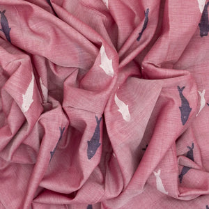 Dusty Pink Handloom Bengal Cotton Saree With Fish Motifs