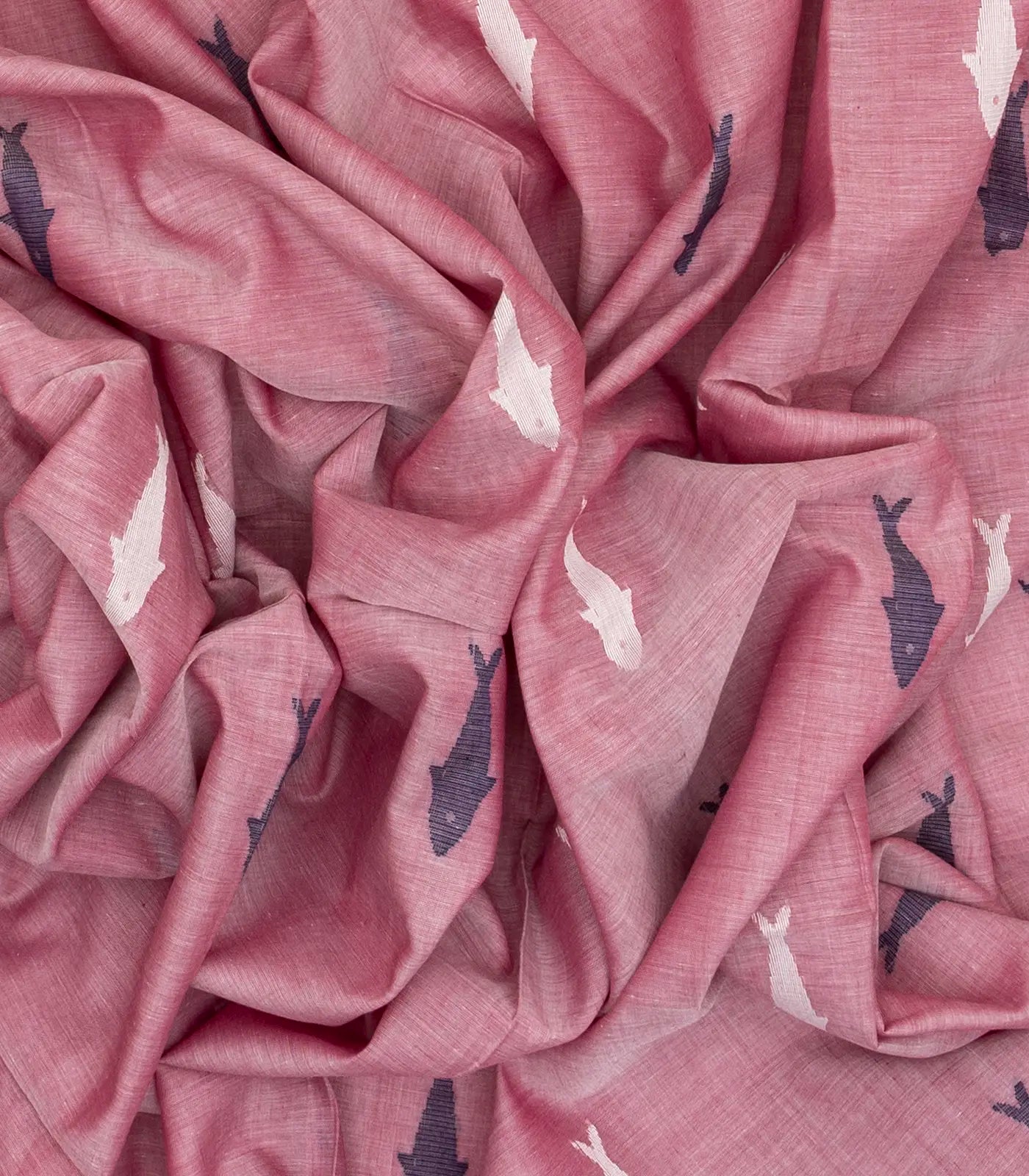 Dusty Pink Handloom Bengal Cotton Saree With Fish Motifs