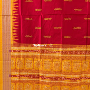 Red Yellow Sambalpuri Bomkai Silk Saree