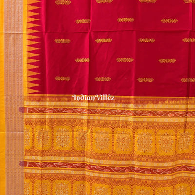 Red Yellow Sambalpuri Bomkai Silk Saree