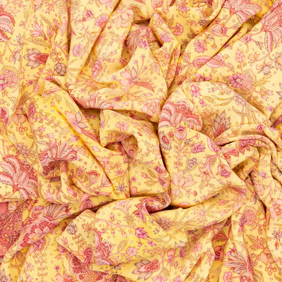 Yellow Woven Digital Printed Crepe Silk Saree With Floral Motifs