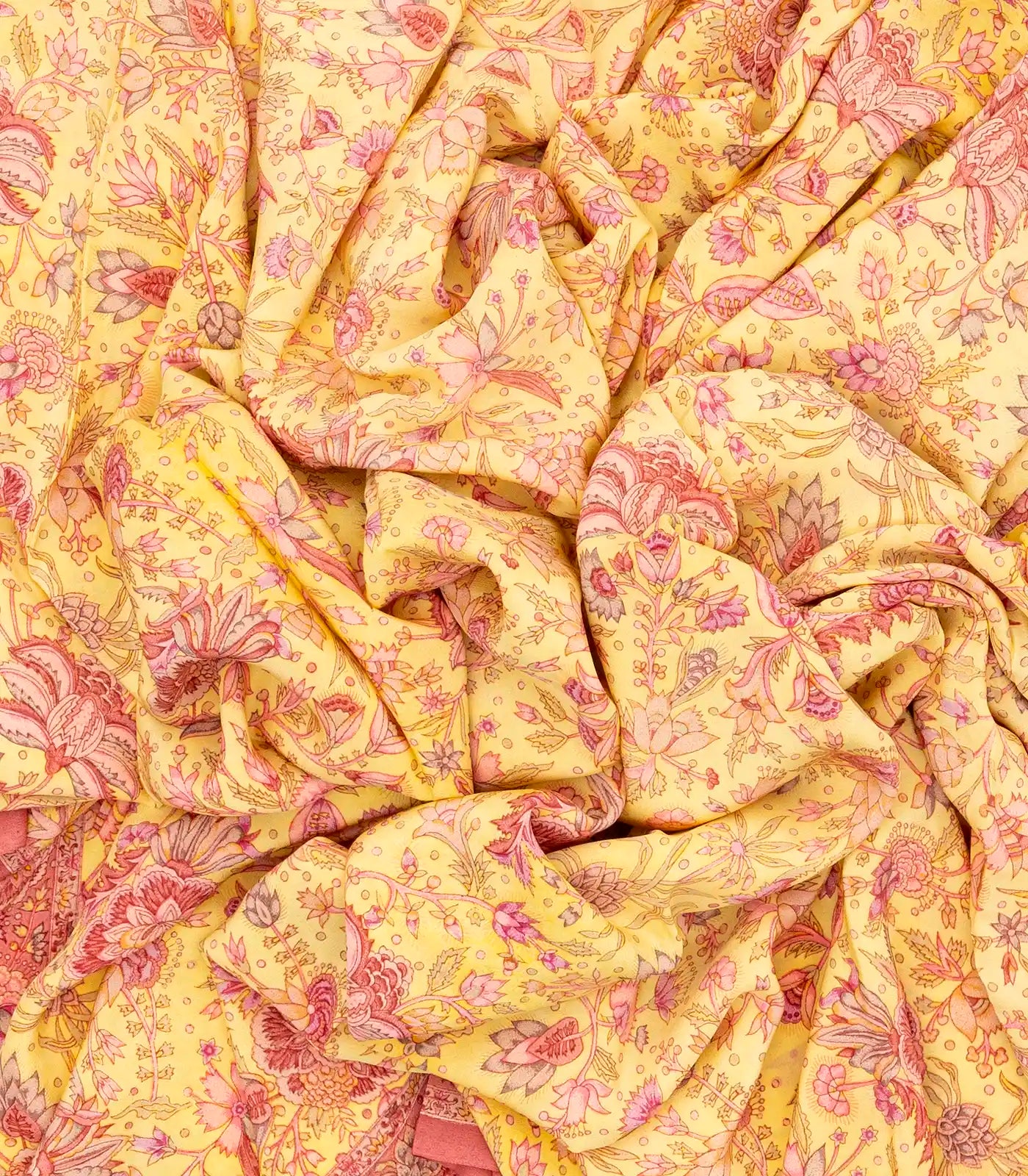 Yellow Woven Digital Printed Crepe Silk Saree With Floral Motifs