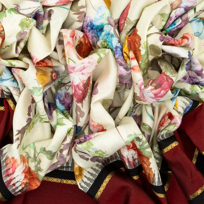 Off White Handloom Kanchipuram Korvai Silk Saree Printed With Floral Motifs