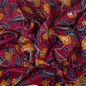 Pink Woven Kalamkari Kota Cotton Saree With Printed Floral Motifs