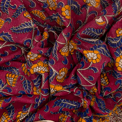 Pink Woven Kalamkari Kota Cotton Saree With Printed Floral Motifs