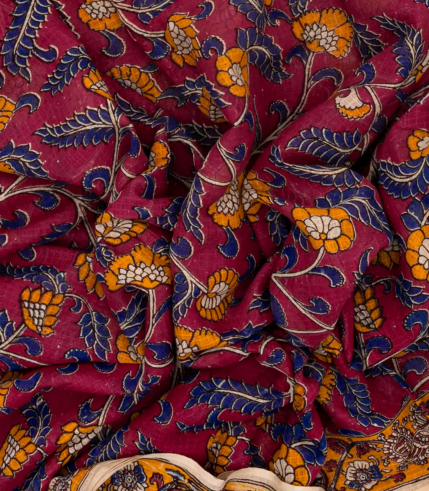 Pink Woven Kalamkari Kota Cotton Saree With Printed Floral Motifs