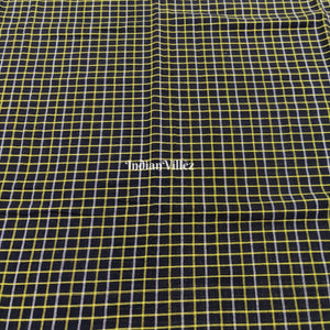 Black Yellow Checkered Organic Natural Dyed Kotpad Handloom Fabric