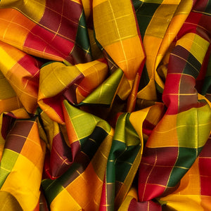 Multi Color Handloom Kanchipuram Silk Saree With Checks