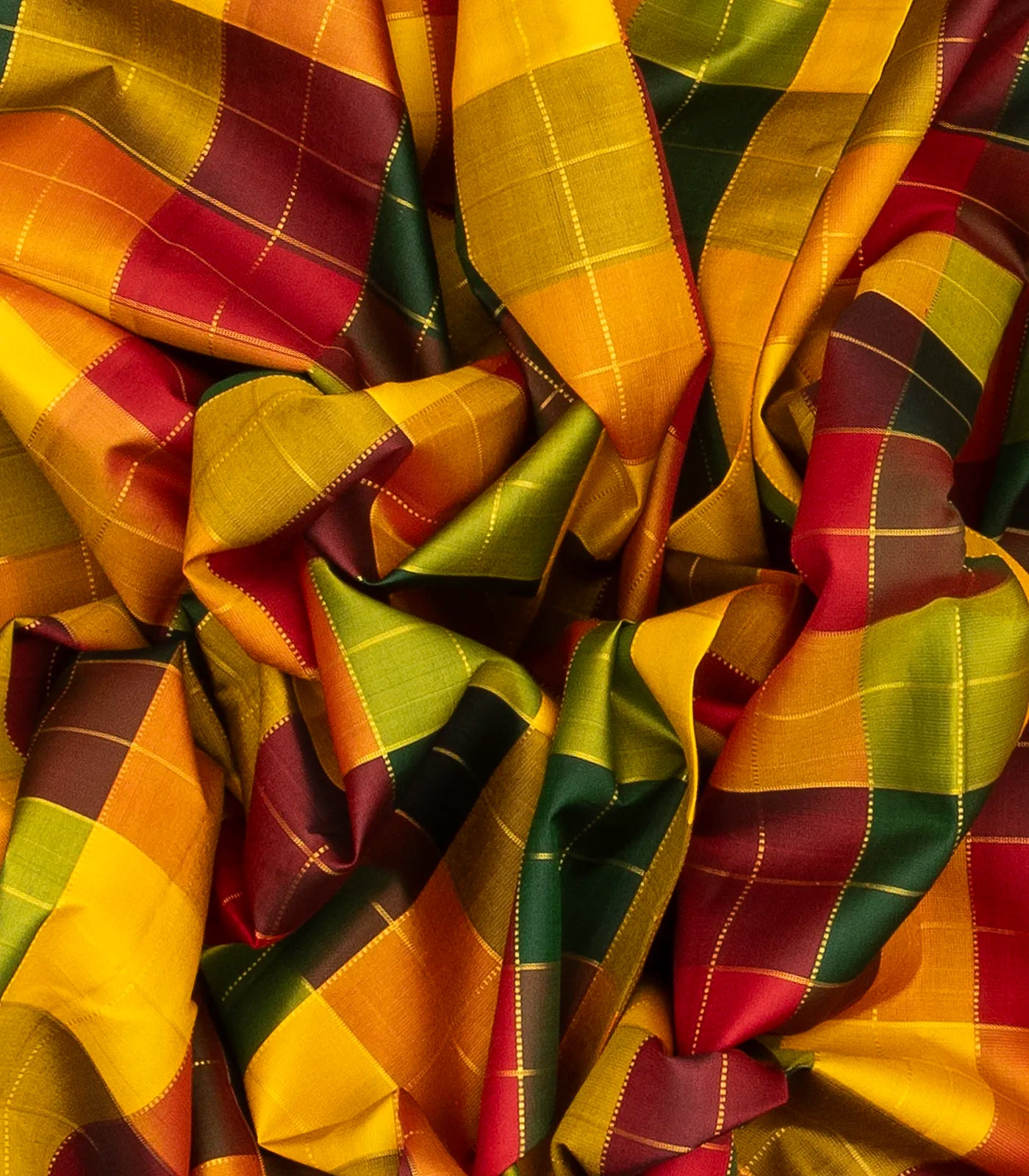 Multi Color Handloom Kanchipuram Silk Saree With Checks