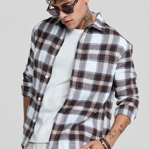 Brown Plaid Box Fit Flannel Shirt