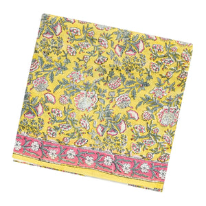 Yellow Woven Jaipur Cotton Saree Printed With Pink Flower Motifs