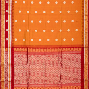 Rust Handloom Chirala Silk Cotton Saree With Chakaram Buttas