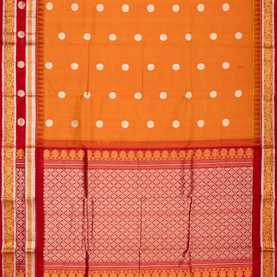 Rust Handloom Chirala Silk Cotton Saree With Chakaram Buttas