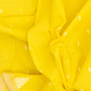 Lemon Yellow Bengal Cotton Saree With Diamond Motifs