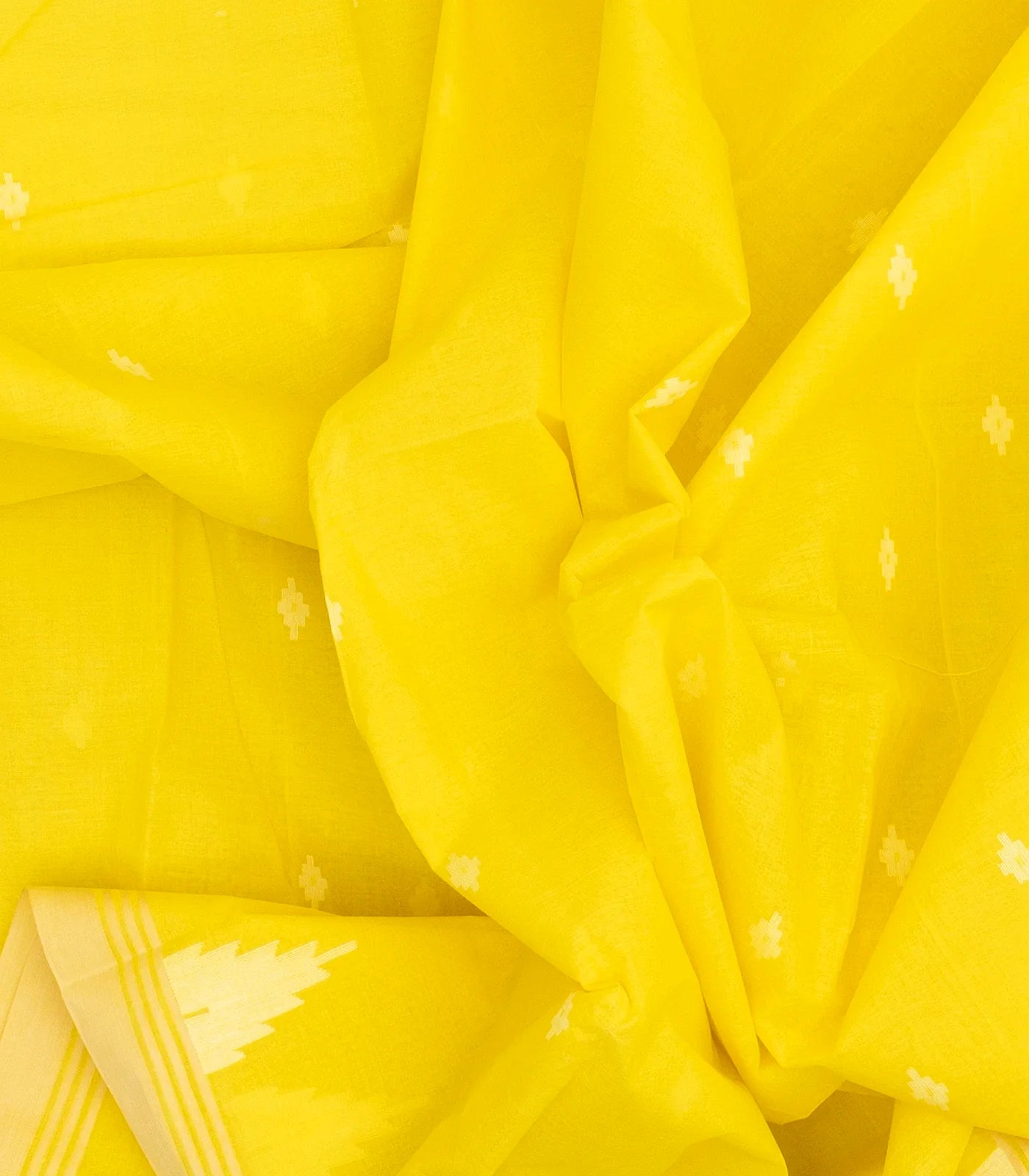 Lemon Yellow Bengal Cotton Saree With Diamond Motifs