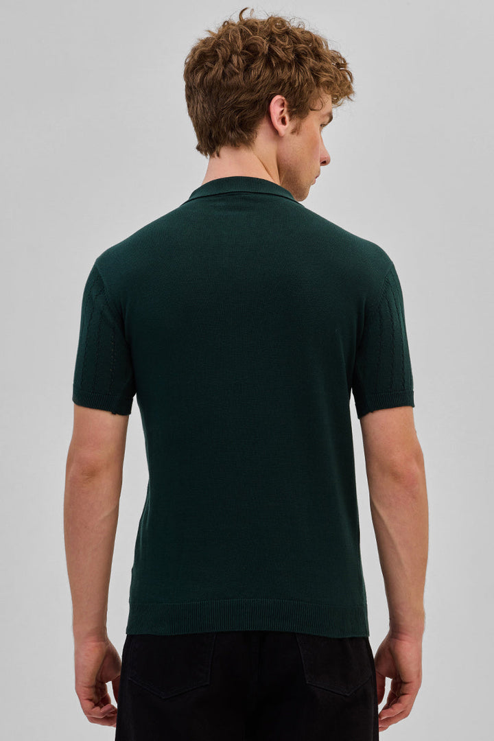 Dark Green Knitted Polo T-Shirt