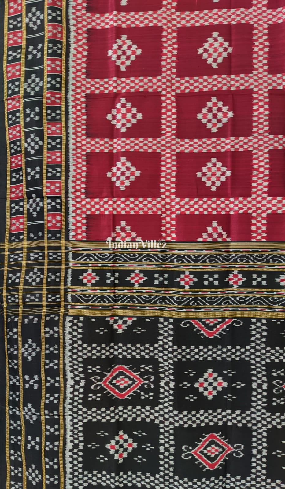 Maroon Pasapali Odisha Ikat Khandua Silk Saree